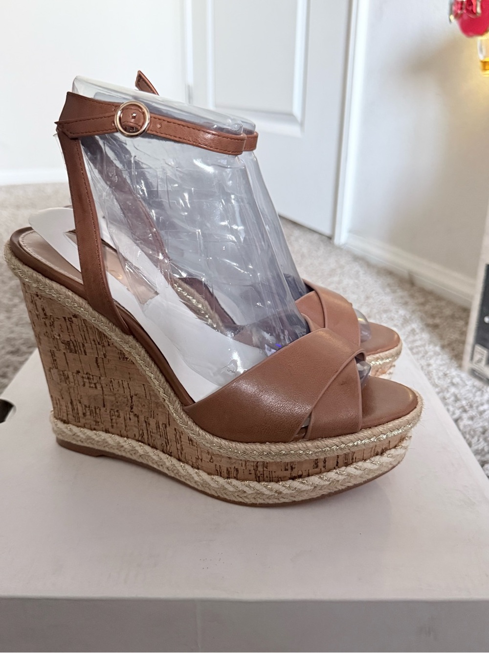 ALDO Glenrose Cognac Cork Platform Wedge Sandals – Women’s Size 8